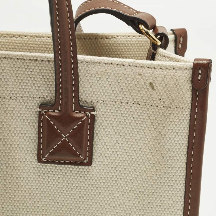 Pre Owned Burberry Freya Mini Brown/Beige Canvas Tote