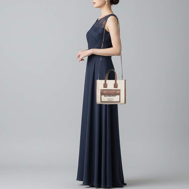 Pre Owned Burberry Freya Mini Brown/Beige Canvas Tote