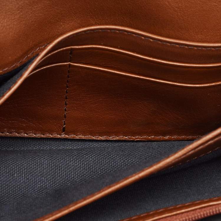 Pre Owned Burberry Leighton Brown/Beige House Check Canvas and Leather Continental Wallet