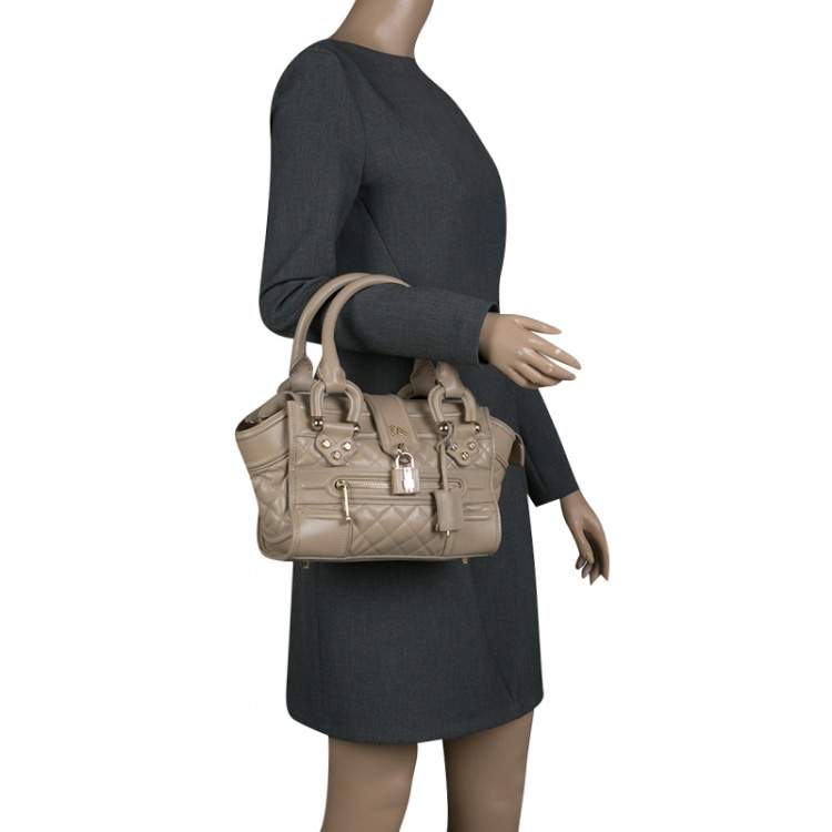 Pre Owned Burberry Beige Quilted Leather Mini Manor Satchel