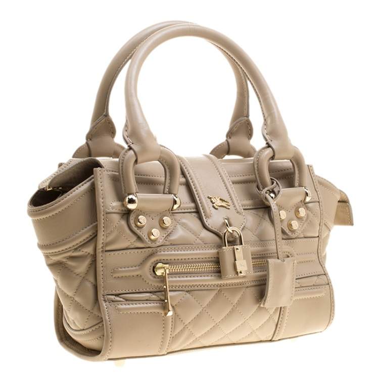 Pre Owned Burberry Beige Quilted Leather Mini Manor Satchel