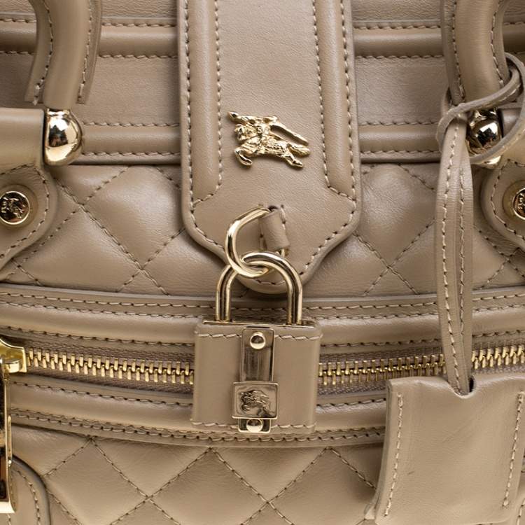 Pre Owned Burberry Beige Quilted Leather Mini Manor Satchel