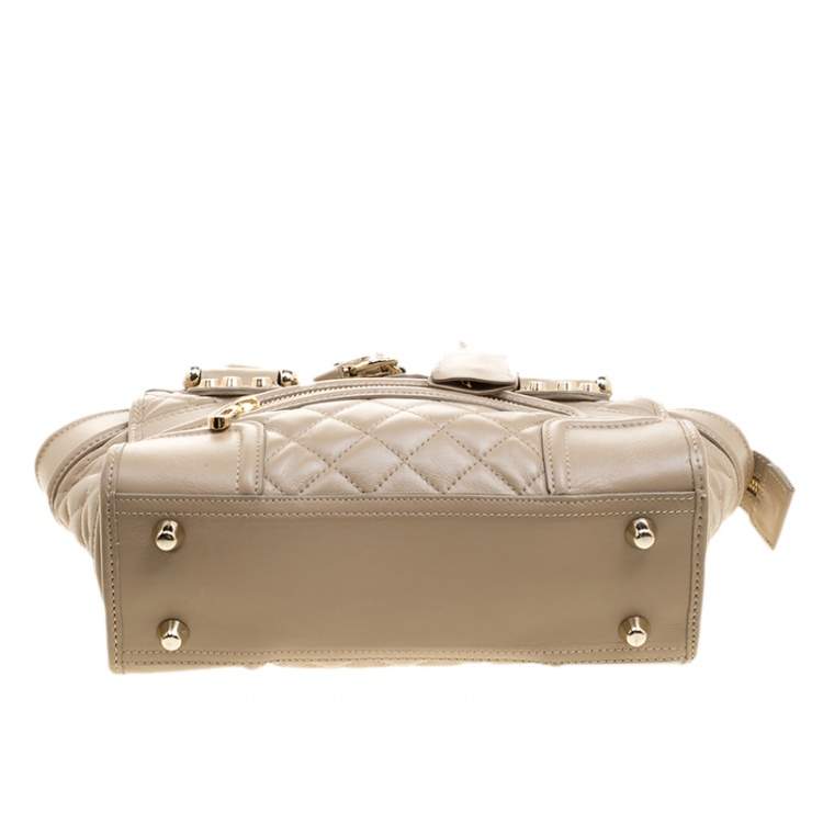 Pre Owned Burberry Beige Quilted Leather Mini Manor Satchel