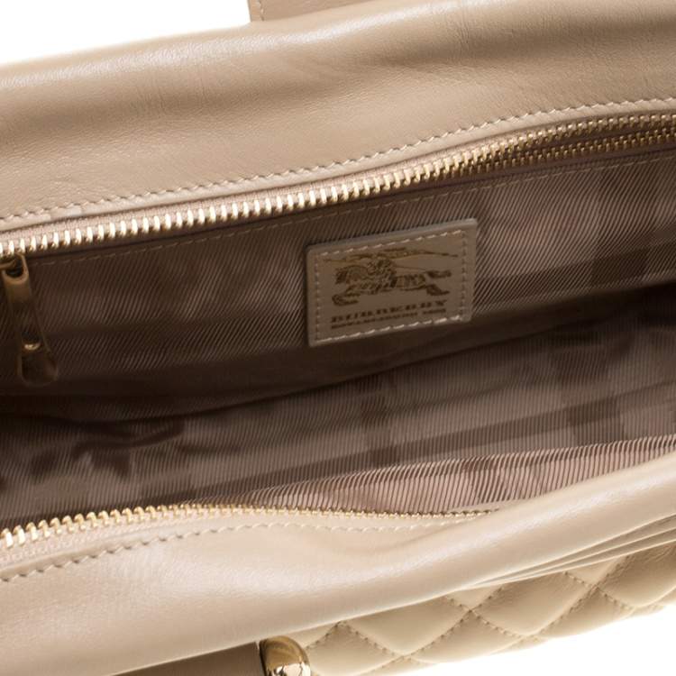 Pre Owned Burberry Beige Quilted Leather Mini Manor Satchel