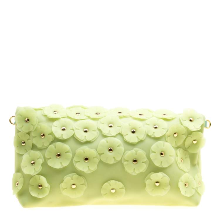 Pre Owned Burberry Apple Green PVC Petal in Flowers Clutch
