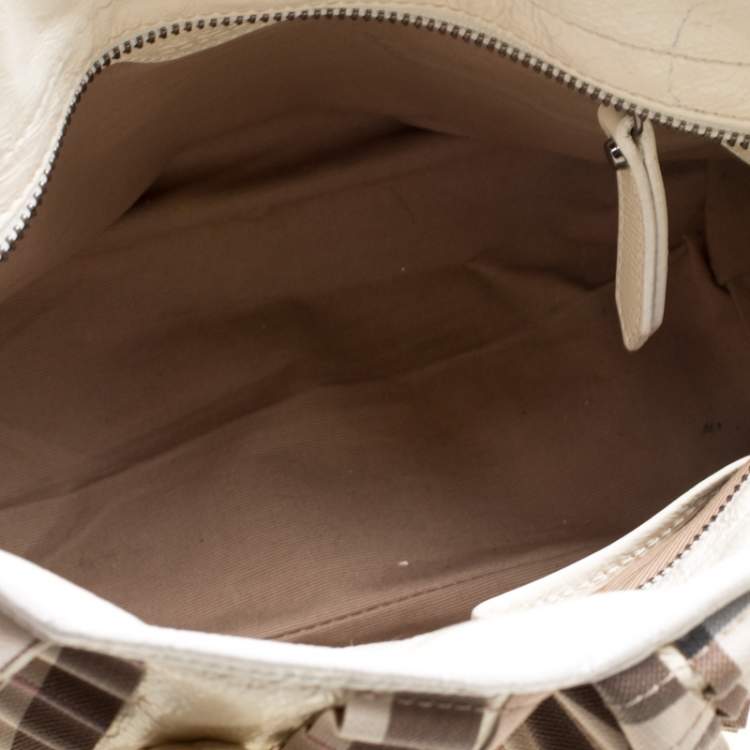 Pre Owned Burberry Cream Cartridge Nova Check Lowry Tote