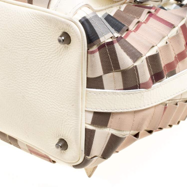 Pre Owned Burberry Cream Cartridge Nova Check Lowry Tote