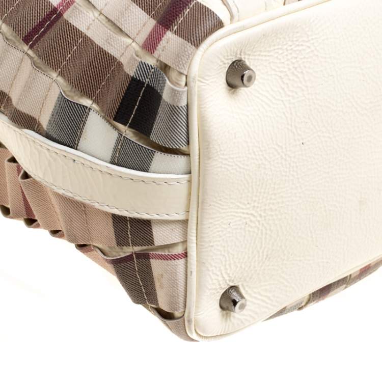 Pre Owned Burberry Cream Cartridge Nova Check Lowry Tote