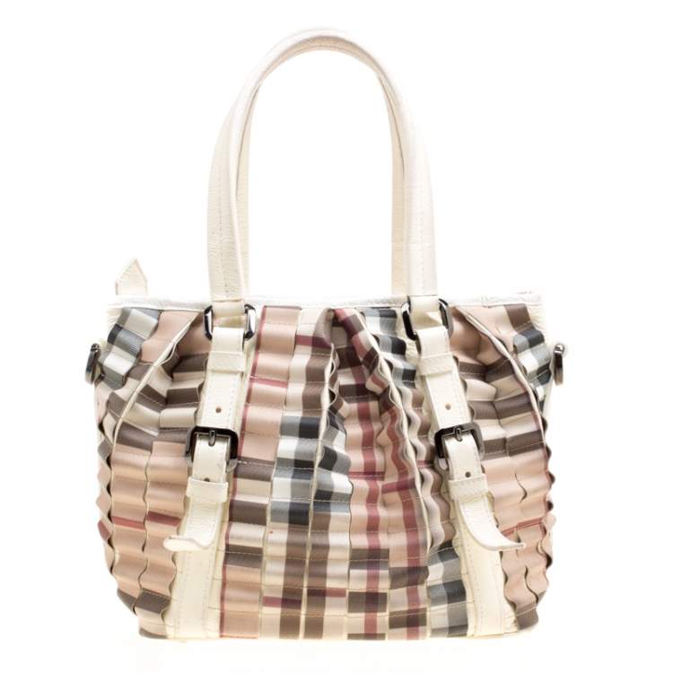 Pre Owned Burberry Cream Cartridge Nova Check Lowry Tote