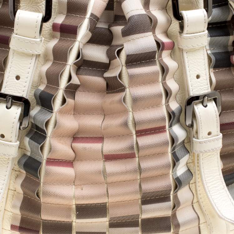 Pre Owned Burberry Cream Cartridge Nova Check Lowry Tote