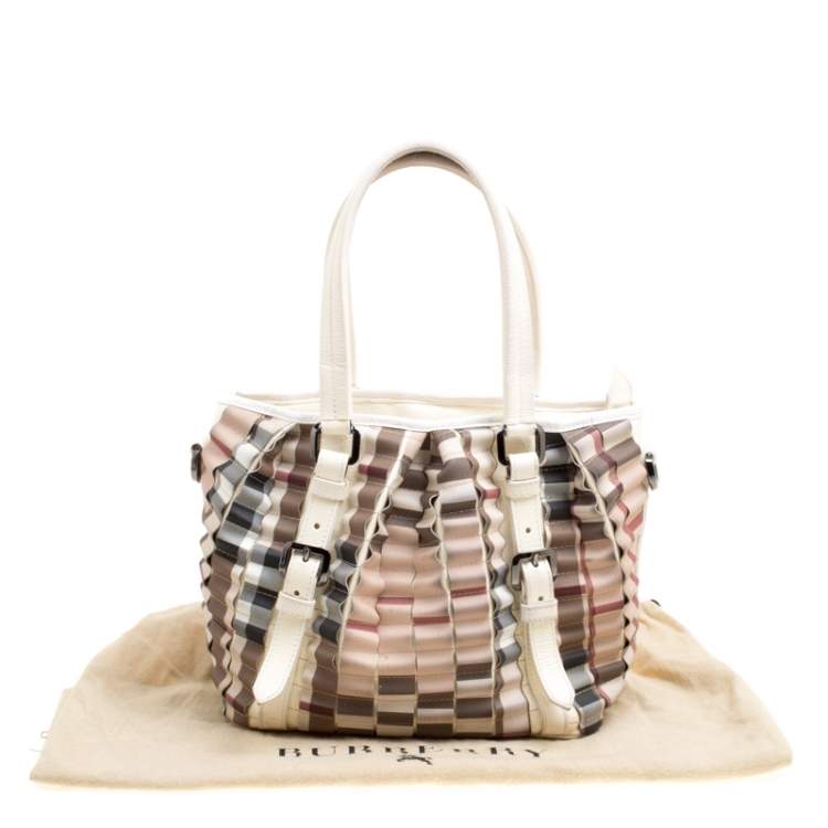 Pre Owned Burberry Cream Cartridge Nova Check Lowry Tote