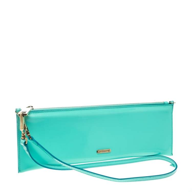 Pre Owned Burberry Mint Green Patent Leather Parmoor Clutch