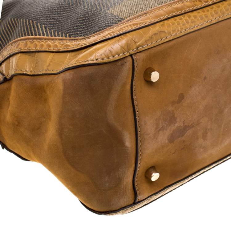 Pre Owned Burberry Brown Coated Canvas/Nubuck and Leather Satchel