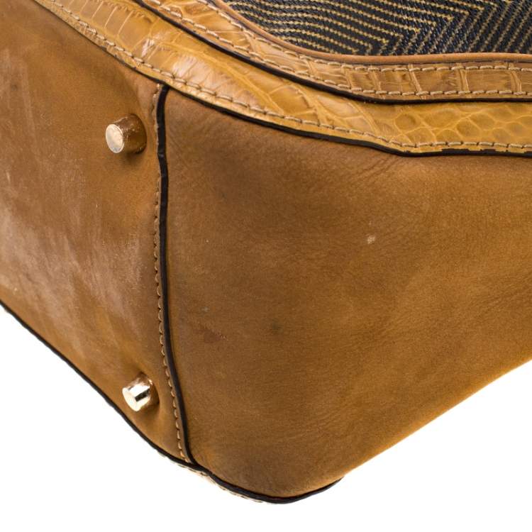 Pre Owned Burberry Brown Coated Canvas/Nubuck and Leather Satchel