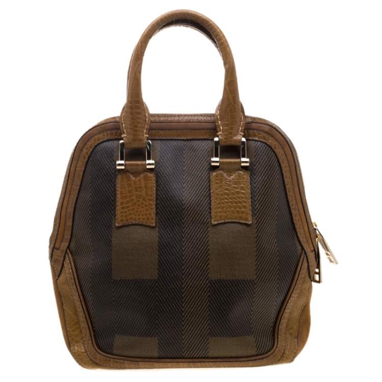 Pre Owned Burberry Brown Coated Canvas/Nubuck and Leather Satchel