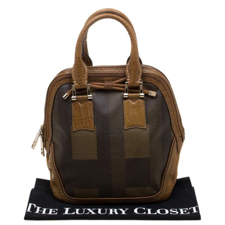 Pre Owned Burberry Brown Coated Canvas/Nubuck and Leather Satchel
