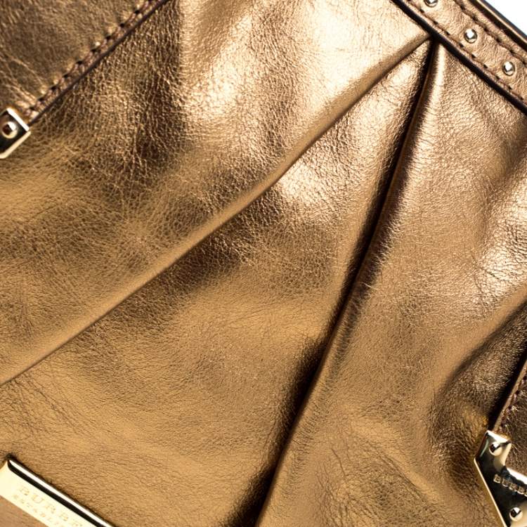 Pre Owned Burberry Gold Metallic Leather Satchel