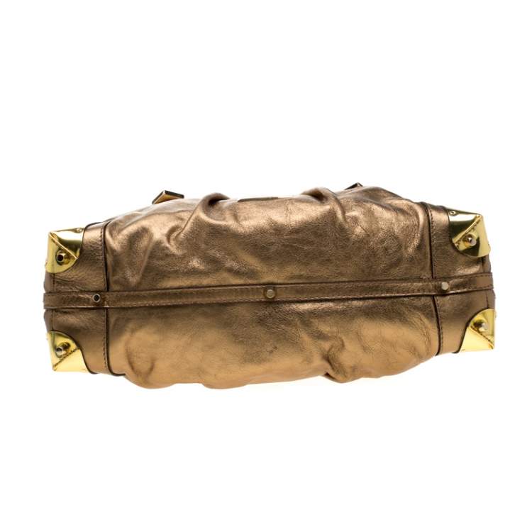 Pre Owned Burberry Gold Metallic Leather Satchel