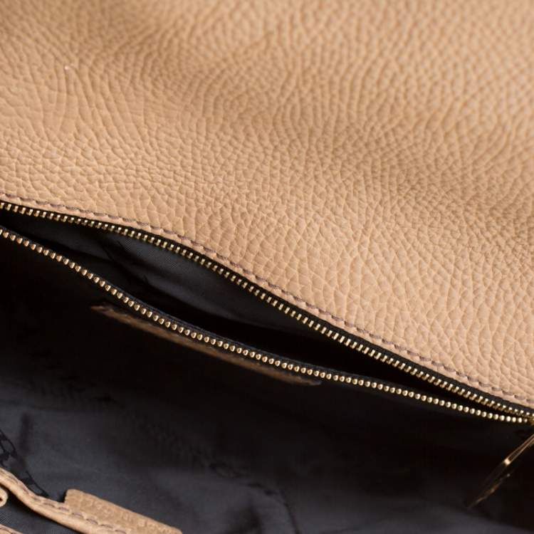 Pre Owned Burberry Beige Leather Buckle Fold Over Clutch