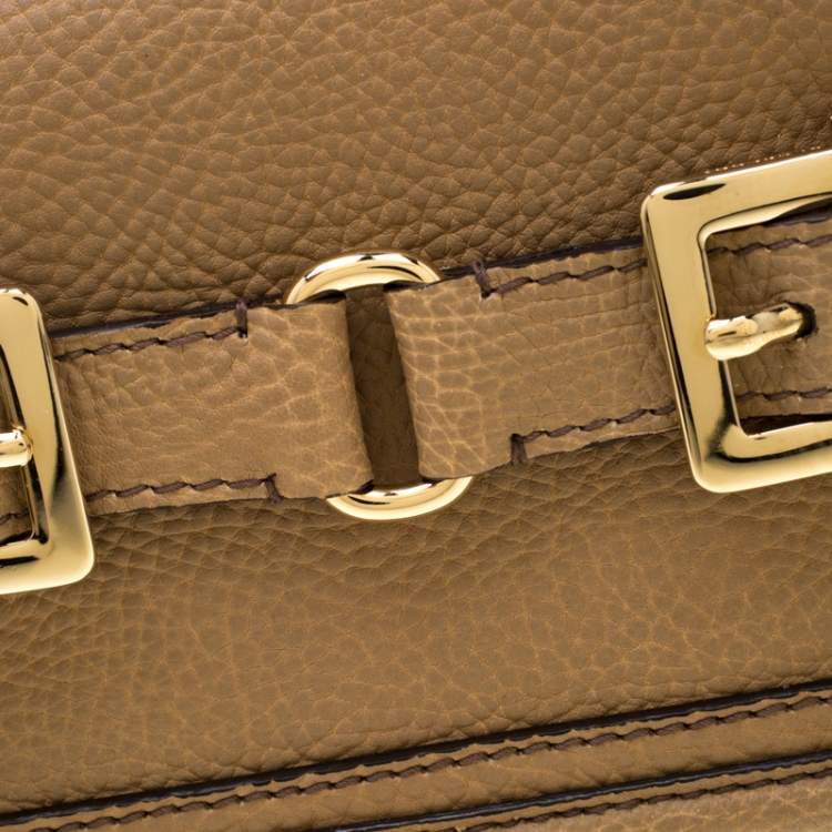 Pre Owned Burberry Beige Leather Buckle Fold Over Clutch