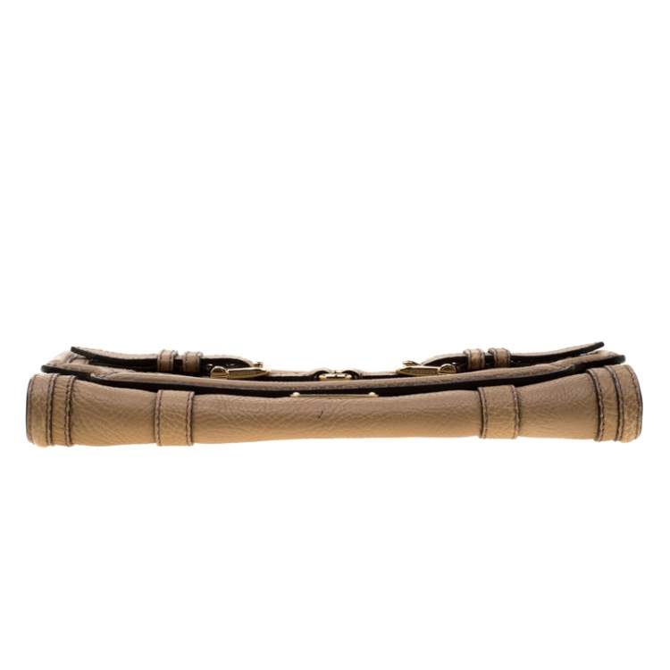 Pre Owned Burberry Beige Leather Buckle Fold Over Clutch