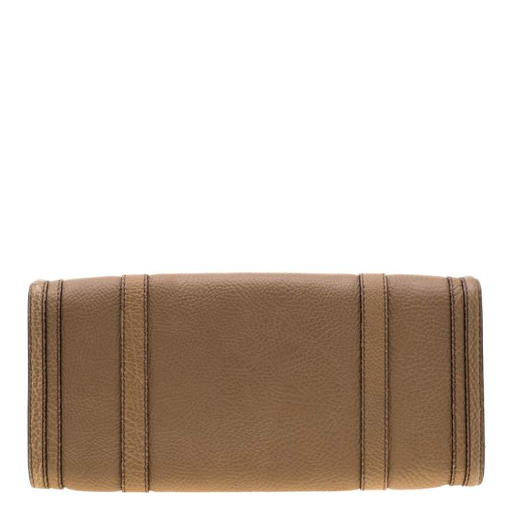 Pre Owned Burberry Beige Leather Buckle Fold Over Clutch