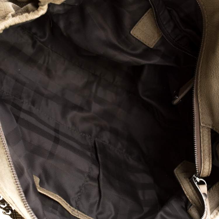 Pre Owned Burberry Khaki Leather Shoulder Bag