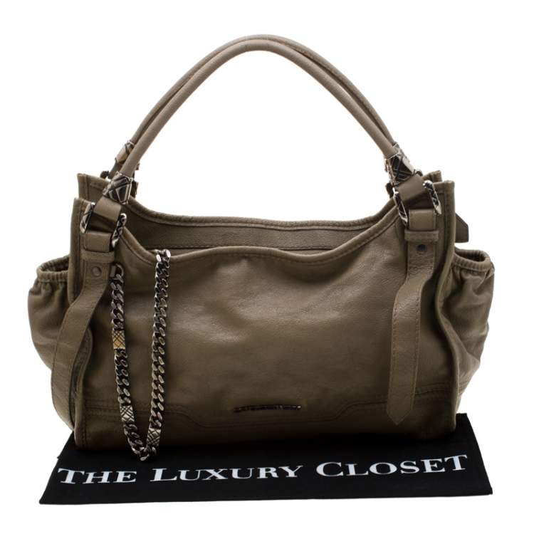Pre Owned Burberry Khaki Leather Shoulder Bag