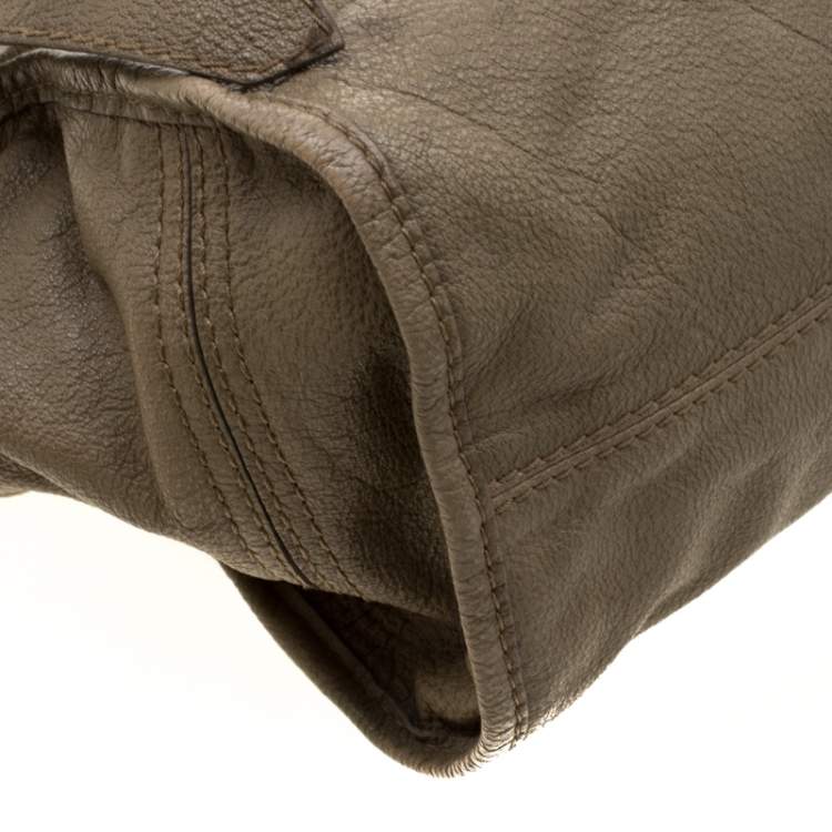 Pre Owned Burberry Khaki Leather Shoulder Bag