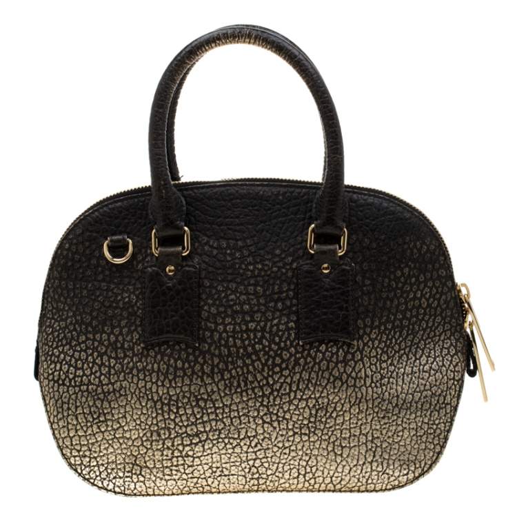 Pre Owned Burberry Gold/Black Ombre Leather Small Orchard Bowler Bag
