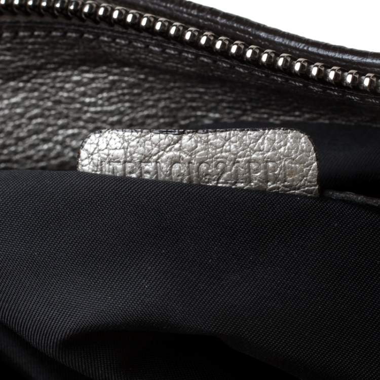 Pre Owned Burberry Metallic Grey Woven Leather Satchel