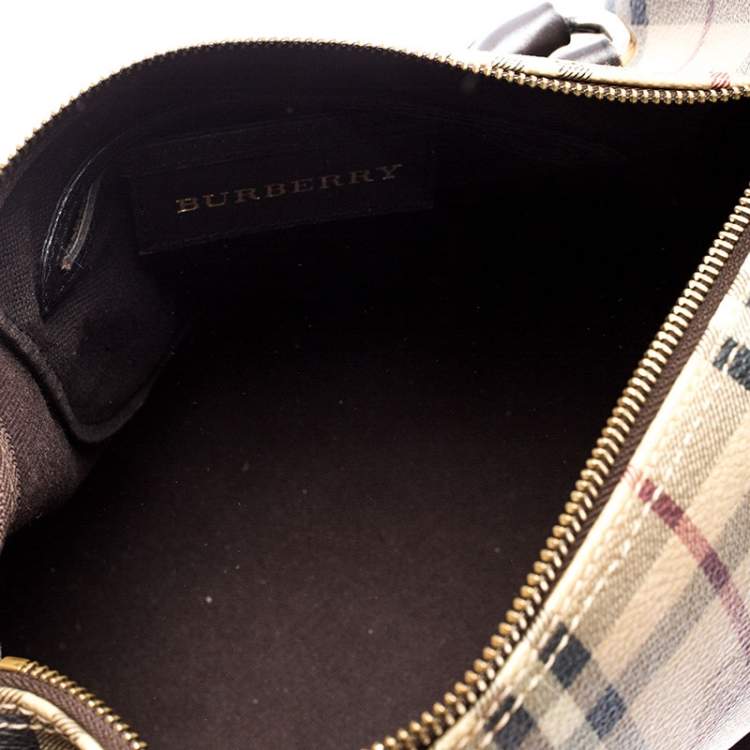 Pre Owned Burberry Brown Canvas Leather Horse Ferry Check Boston Bag