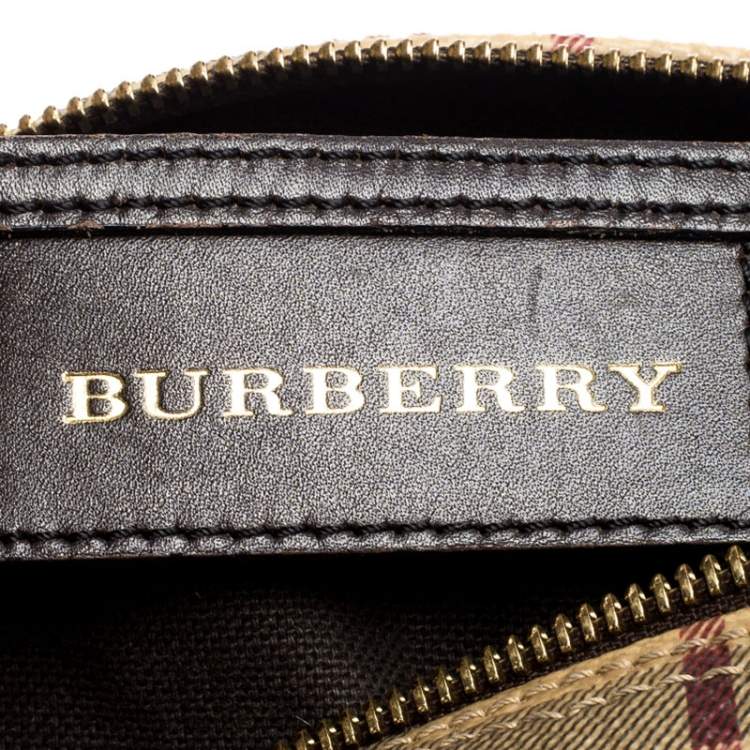 Pre Owned Burberry Brown Canvas Leather Horse Ferry Check Boston Bag