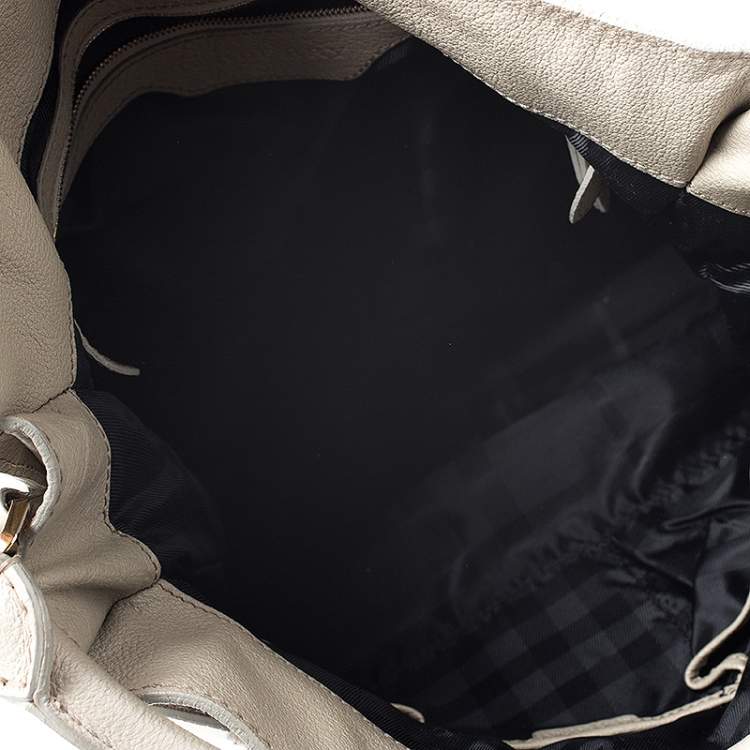 Pre Owned Burberry Grey Leather Lambeth Hobo