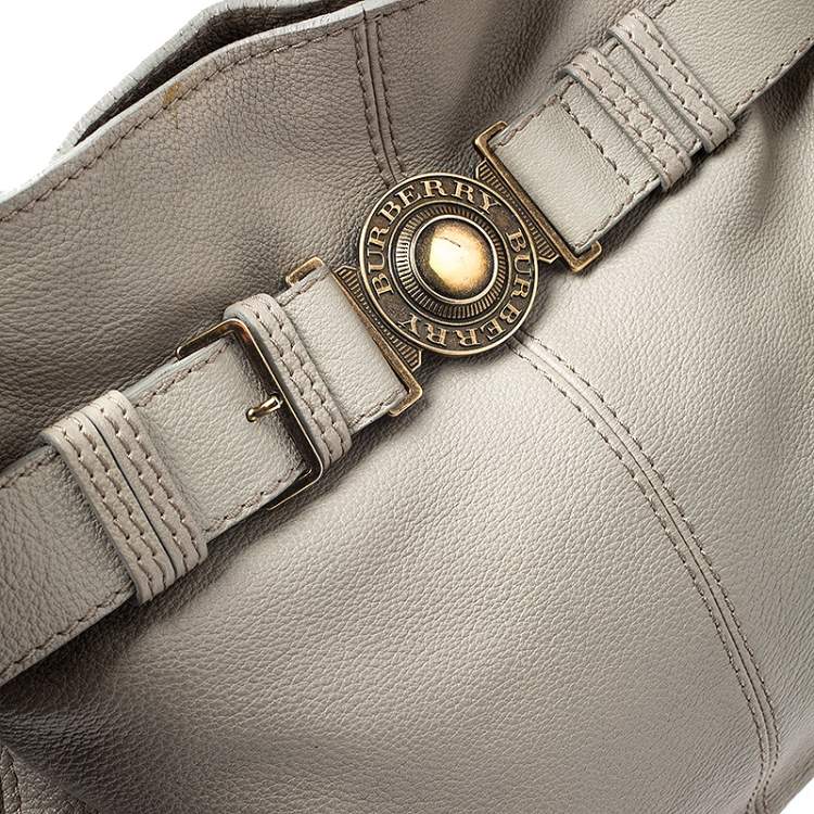Pre Owned Burberry Grey Leather Lambeth Hobo