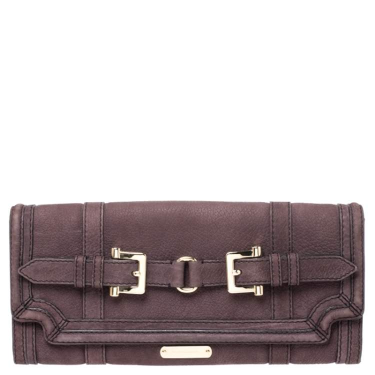 Pre Owned Burberry Dark Purple Nubuck Leather Margot Clutch