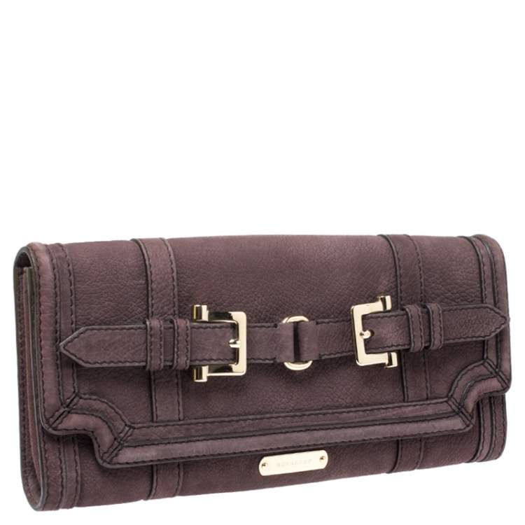 Pre Owned Burberry Dark Purple Nubuck Leather Margot Clutch