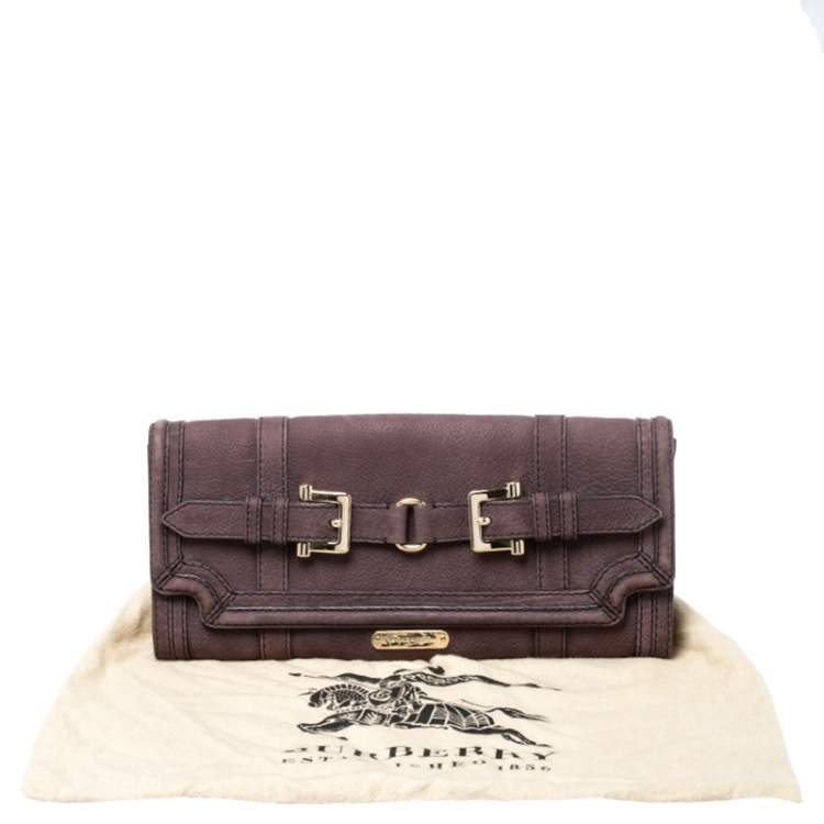 Pre Owned Burberry Dark Purple Nubuck Leather Margot Clutch