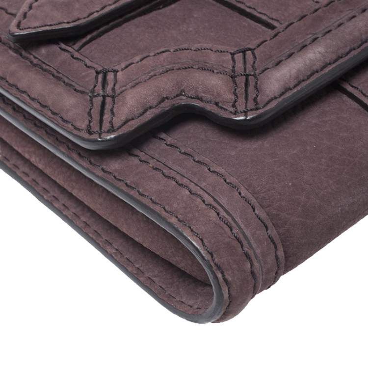 Pre Owned Burberry Dark Purple Nubuck Leather Margot Clutch