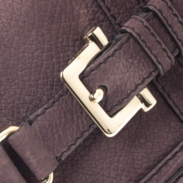 Pre Owned Burberry Dark Purple Nubuck Leather Margot Clutch