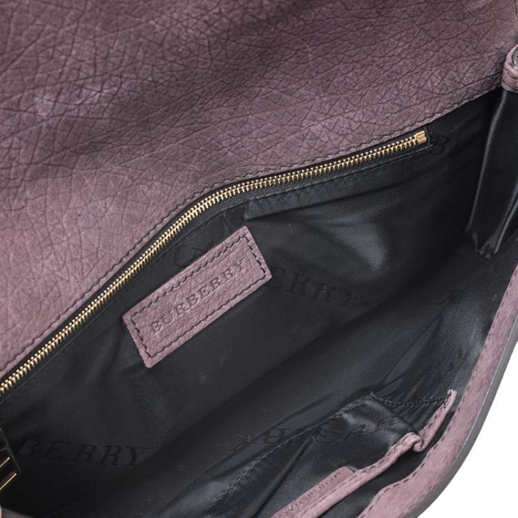 Pre Owned Burberry Dark Purple Nubuck Leather Margot Clutch