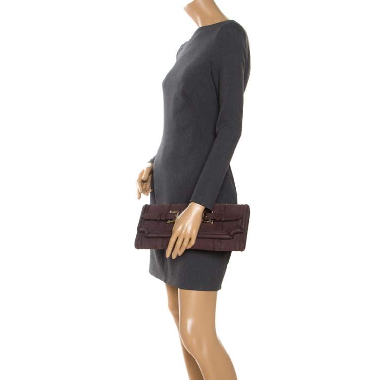 Pre Owned Burberry Dark Purple Nubuck Leather Margot Clutch