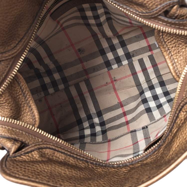 Pre Owned Burberry Metallic Brown Leather Top Handle Bag