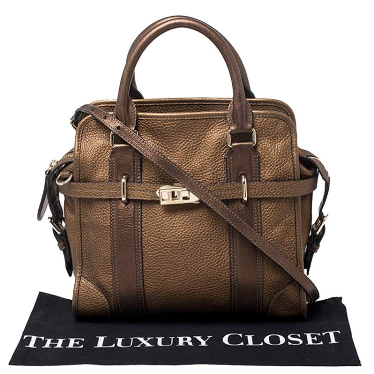 Pre Owned Burberry Metallic Brown Leather Top Handle Bag