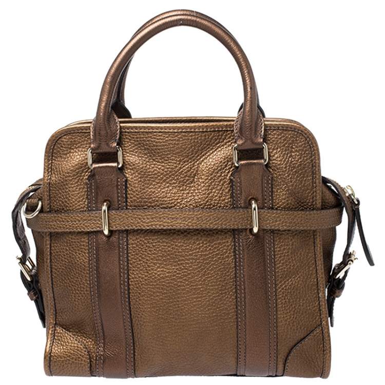 Pre Owned Burberry Metallic Brown Leather Top Handle Bag