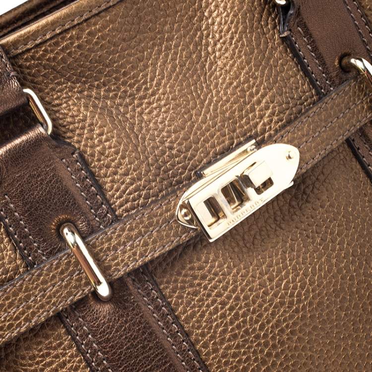 Pre Owned Burberry Metallic Brown Leather Top Handle Bag