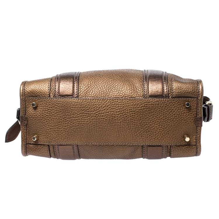 Pre Owned Burberry Metallic Brown Leather Top Handle Bag