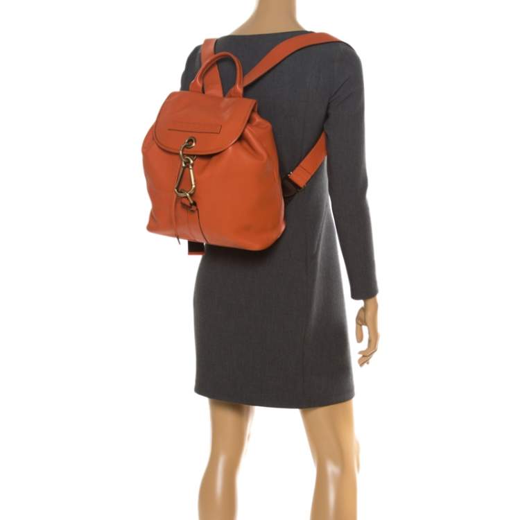Pre Owned Burberry Orange Leather Hook Flap Backpack