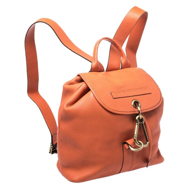Pre Owned Burberry Orange Leather Hook Flap Backpack