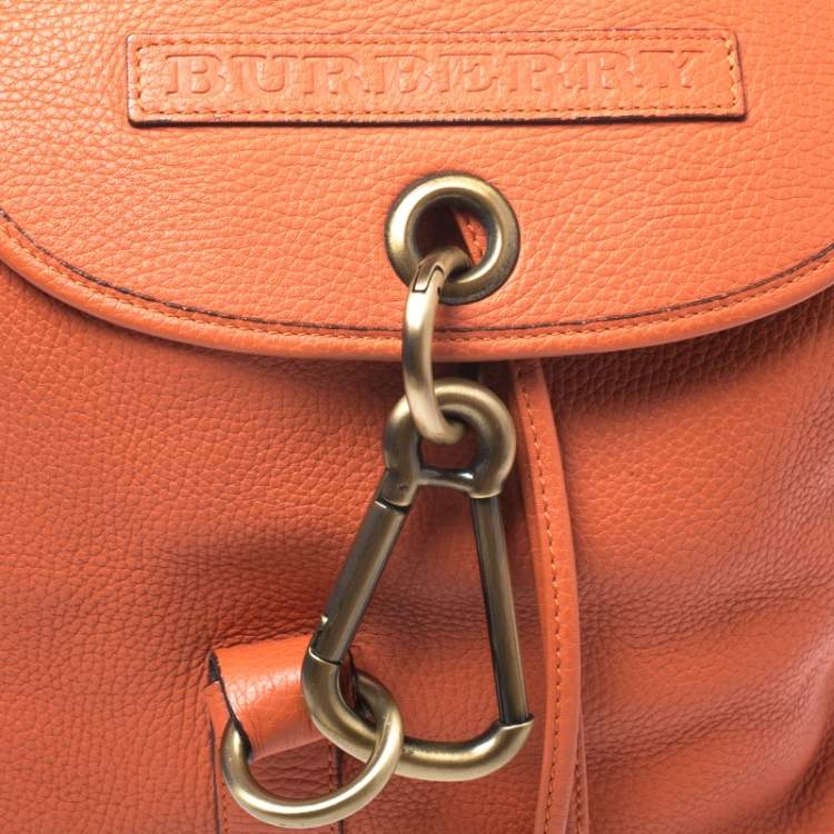 Pre Owned Burberry Orange Leather Hook Flap Backpack